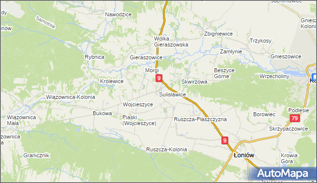 mapa Sulisławice gmina Łoniów, Sulisławice gmina Łoniów na mapie Targeo