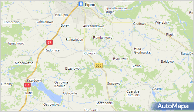 mapa Tomaszewo gmina Lipno, Tomaszewo gmina Lipno na mapie Targeo