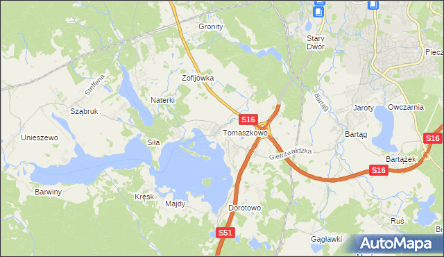 mapa Tomaszkowo, Tomaszkowo na mapie Targeo
