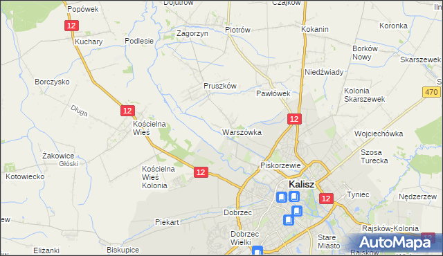 mapa Warszówka gmina Blizanów, Warszówka gmina Blizanów na mapie Targeo