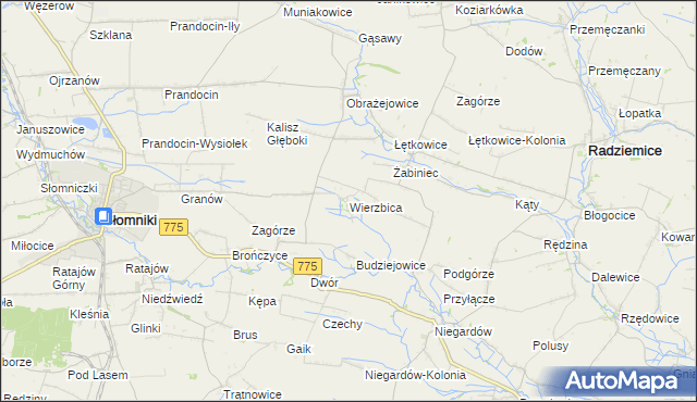 mapa Wierzbica gmina Radziemice, Wierzbica gmina Radziemice na mapie Targeo