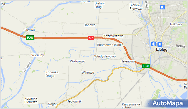 mapa Władysławowo gmina Elbląg, Władysławowo gmina Elbląg na mapie Targeo