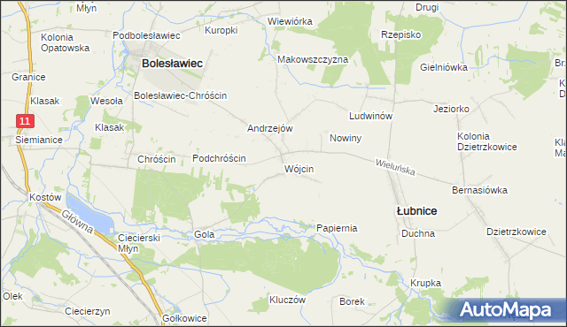 mapa Wójcin gmina Łubnice, Wójcin gmina Łubnice na mapie Targeo