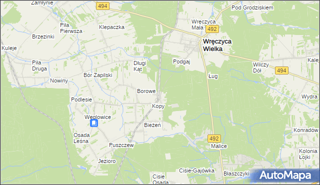 mapa Wręczyca gmina Wręczyca Wielka, Wręczyca gmina Wręczyca Wielka na mapie Targeo