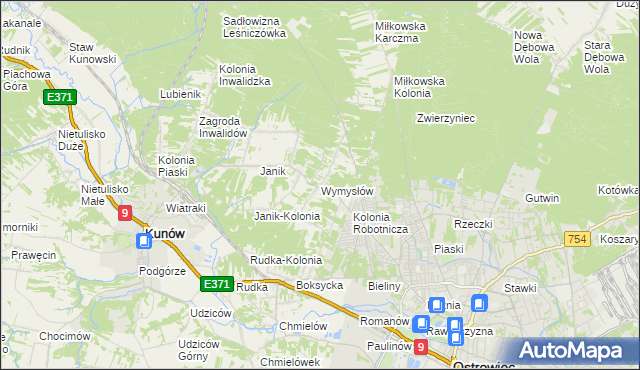 mapa Wymysłów gmina Kunów, Wymysłów gmina Kunów na mapie Targeo