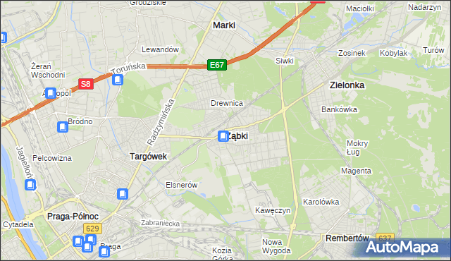 mapa Ząbki powiat wołomiński, Ząbki powiat wołomiński na mapie Targeo