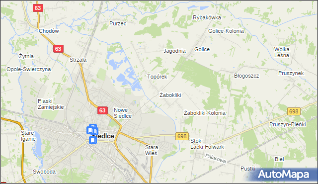 mapa Żabokliki gmina Siedlce, Żabokliki gmina Siedlce na mapie Targeo