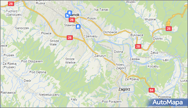 mapa Zahutyń, Zahutyń na mapie Targeo