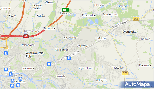 mapa Zakrzów gmina Wrocław, Zakrzów gmina Wrocław na mapie Targeo