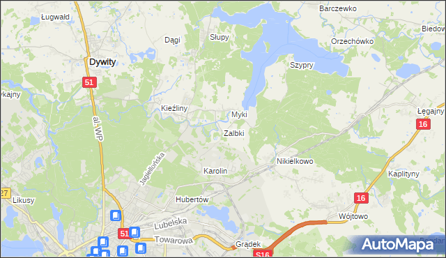 mapa Zalbki, Zalbki na mapie Targeo