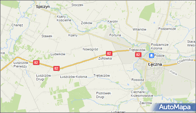 mapa Zofiówka gmina Łęczna, Zofiówka gmina Łęczna na mapie Targeo