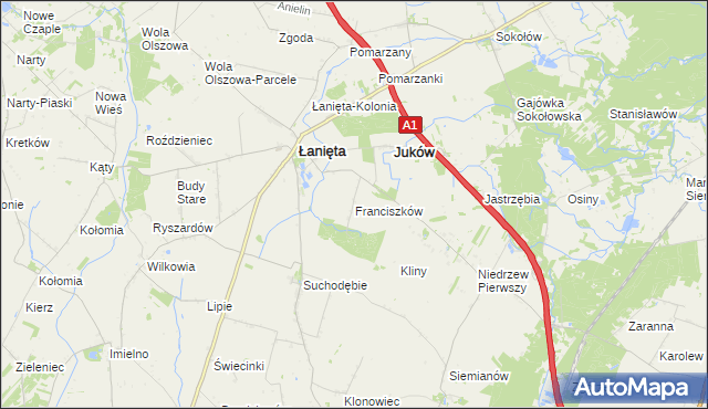 mapa Franciszków gmina Łanięta, Franciszków gmina Łanięta na mapie Targeo