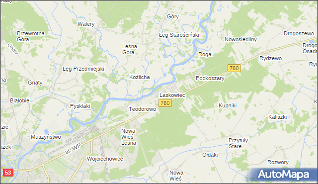 mapa Laskowiec gmina Rzekuń, Laskowiec gmina Rzekuń na mapie Targeo