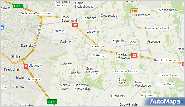 mapa Małęczyn gmina Gózd, Małęczyn gmina Gózd na mapie Targeo