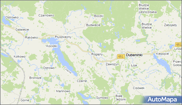 mapa Rogajny gmina Dubeninki, Rogajny gmina Dubeninki na mapie Targeo
