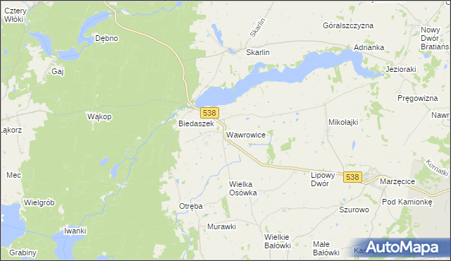 mapa Wawrowice gmina Kurzętnik, Wawrowice gmina Kurzętnik na mapie Targeo