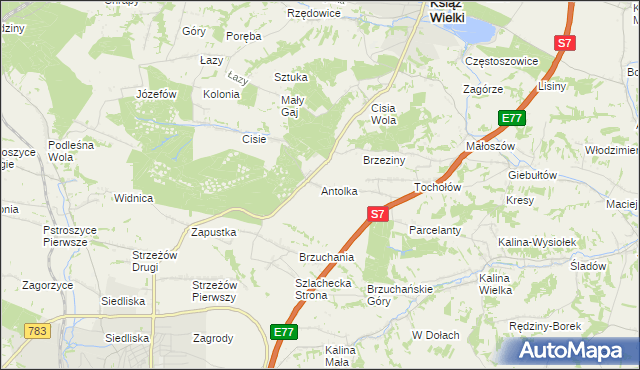 mapa Antolka gmina Książ Wielki, Antolka gmina Książ Wielki na mapie Targeo