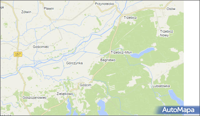 mapa Bagniewo gmina Drezdenko, Bagniewo gmina Drezdenko na mapie Targeo