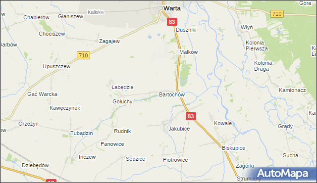 mapa Bartochów gmina Warta, Bartochów gmina Warta na mapie Targeo