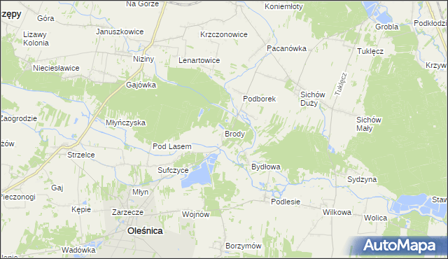 mapa Brody gmina Oleśnica, Brody gmina Oleśnica na mapie Targeo