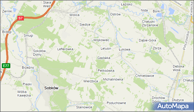 mapa Gajówka gmina Sobków, Gajówka gmina Sobków na mapie Targeo
