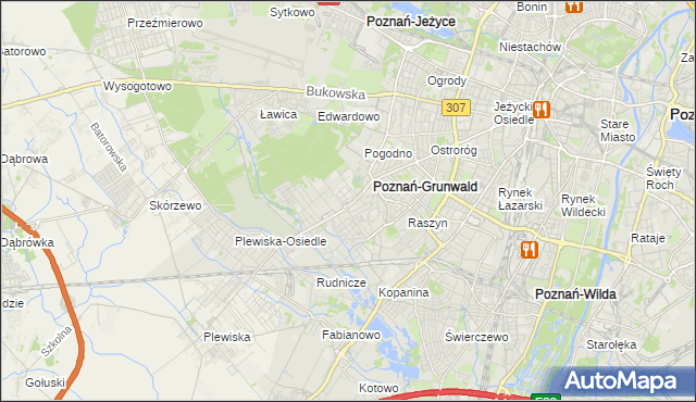 mapa Grunwald gmina Poznań, Grunwald gmina Poznań na mapie Targeo