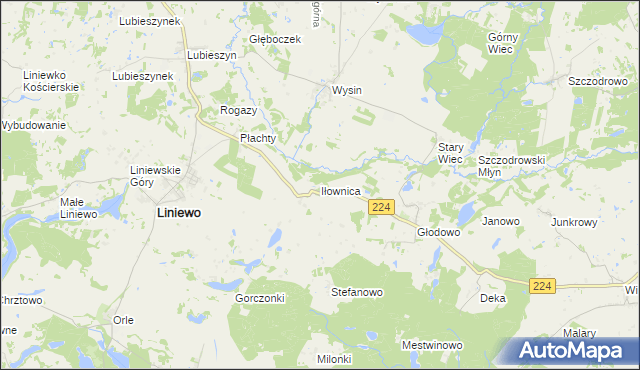 mapa Iłownica gmina Liniewo, Iłownica gmina Liniewo na mapie Targeo