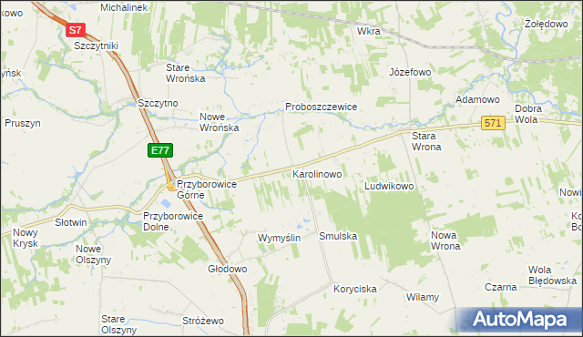 mapa Karolinowo gmina Załuski, Karolinowo gmina Załuski na mapie Targeo