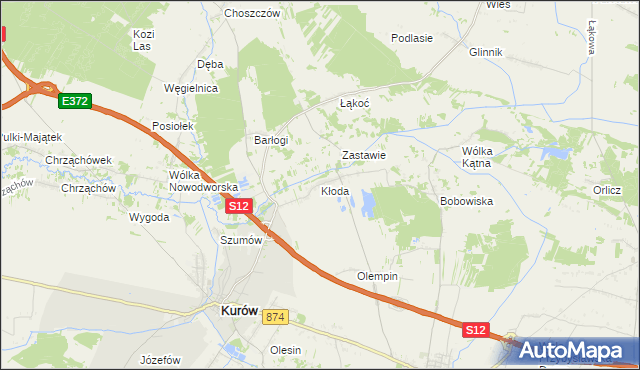 mapa Kłoda gmina Kurów, Kłoda gmina Kurów na mapie Targeo
