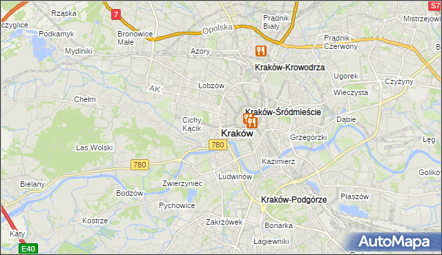 mapa Krakowa, Kraków na mapie Targeo