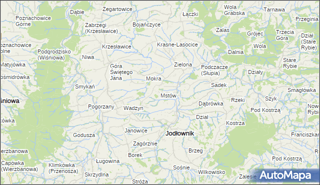 mapa Mstów gmina Jodłownik, Mstów gmina Jodłownik na mapie Targeo