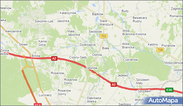 mapa Ostrów gmina Zgierz, Ostrów gmina Zgierz na mapie Targeo