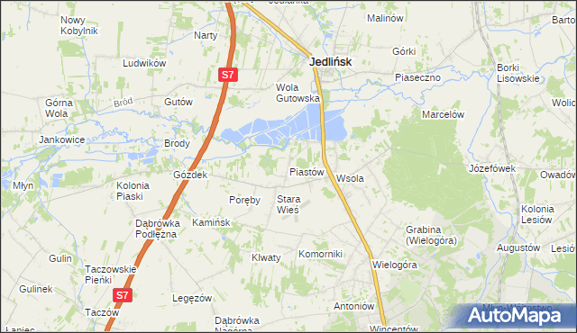 mapa Piastów gmina Jedlińsk, Piastów gmina Jedlińsk na mapie Targeo