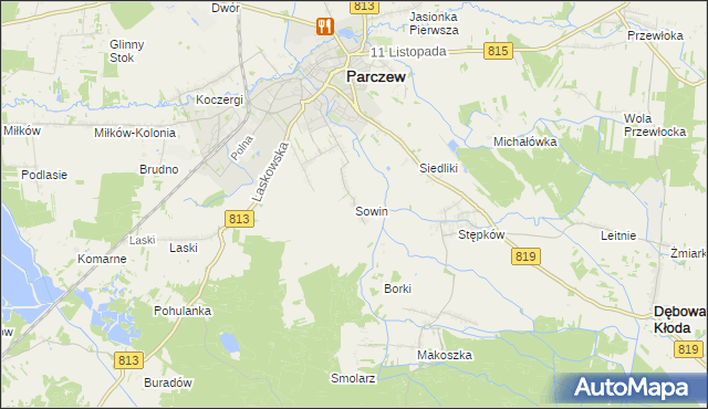 mapa Sowin gmina Parczew, Sowin gmina Parczew na mapie Targeo