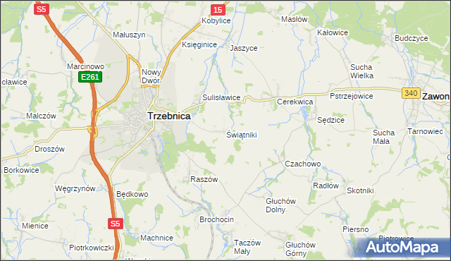 mapa Świątniki gmina Trzebnica, Świątniki gmina Trzebnica na mapie Targeo