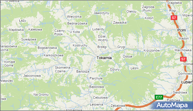 mapa Tokarnia powiat myślenicki, Tokarnia powiat myślenicki na mapie Targeo
