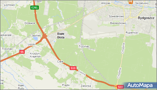 mapa Trzciniec gmina Białe Błota, Trzciniec gmina Białe Błota na mapie Targeo