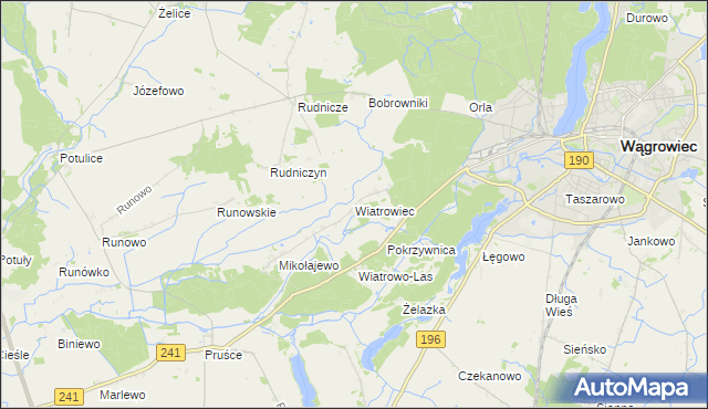 mapa Wiatrowiec gmina Wągrowiec, Wiatrowiec gmina Wągrowiec na mapie Targeo