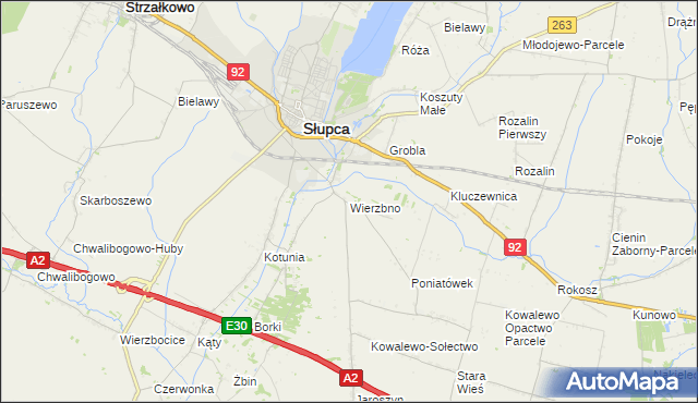 mapa Wierzbno gmina Słupca, Wierzbno gmina Słupca na mapie Targeo