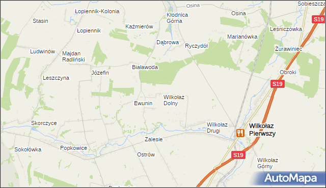 mapa Wilkołaz Dolny, Wilkołaz Dolny na mapie Targeo