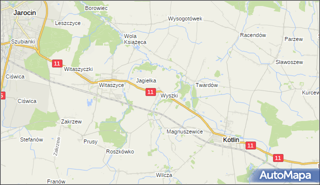 mapa Wyszki gmina Kotlin, Wyszki gmina Kotlin na mapie Targeo