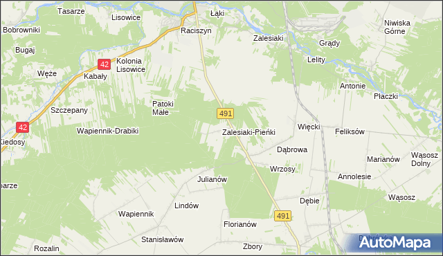mapa Zalesiaki-Pieńki, Zalesiaki-Pieńki na mapie Targeo