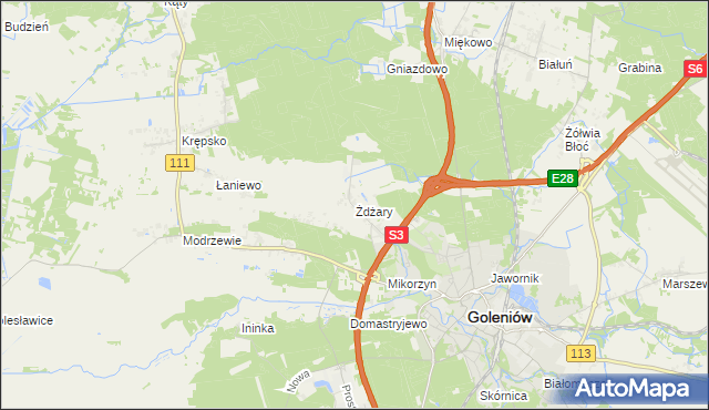 mapa Żdżary gmina Goleniów, Żdżary gmina Goleniów na mapie Targeo