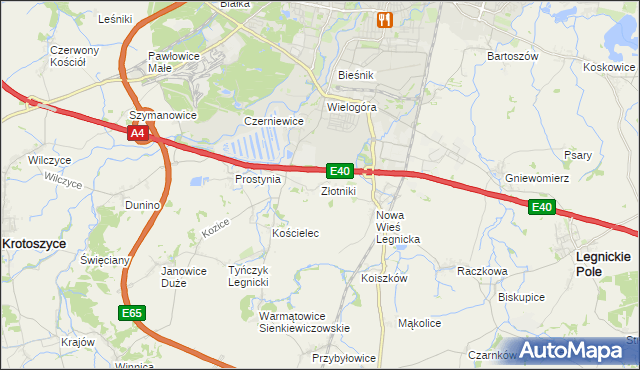 mapa Złotniki gmina Krotoszyce, Złotniki gmina Krotoszyce na mapie Targeo