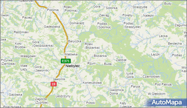 mapa Blizianka, Blizianka na mapie Targeo