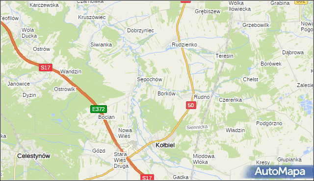 mapa Borków gmina Kołbiel, Borków gmina Kołbiel na mapie Targeo