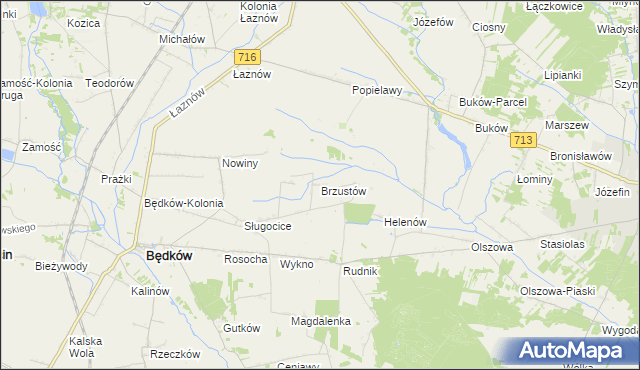 mapa Brzustów gmina Będków, Brzustów gmina Będków na mapie Targeo