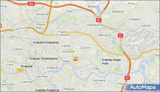 mapa Czyżyny, Czyżyny na mapie Targeo