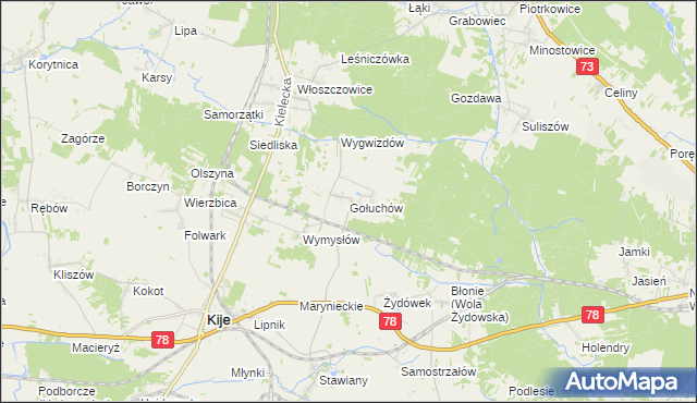 mapa Gołuchów gmina Kije, Gołuchów gmina Kije na mapie Targeo