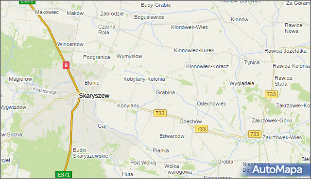 mapa Grabina gmina Skaryszew, Grabina gmina Skaryszew na mapie Targeo